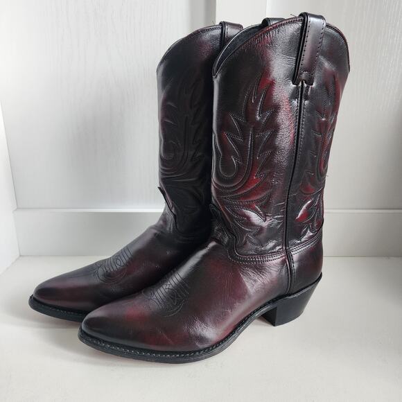 Abilene Men's 10.5 - 6461 12" Western Cowboy Boots Black Cherry Cowhide Polished - Picture 2 of 11